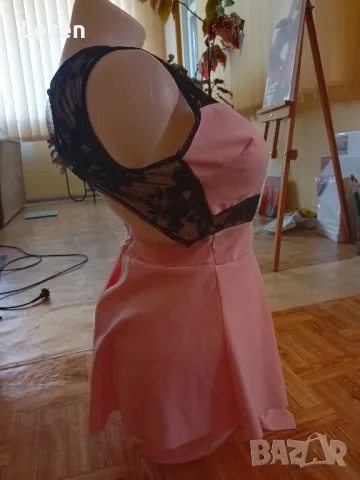 Секси розово късо гащеризонче с черна дантела, снимка 10 - Гащеризони - 49687134