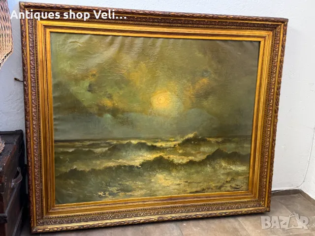 Огромна авторска картина с рамка-морски пейзаж №6811 , снимка 2 - Антикварни и старинни предмети - 49934398
