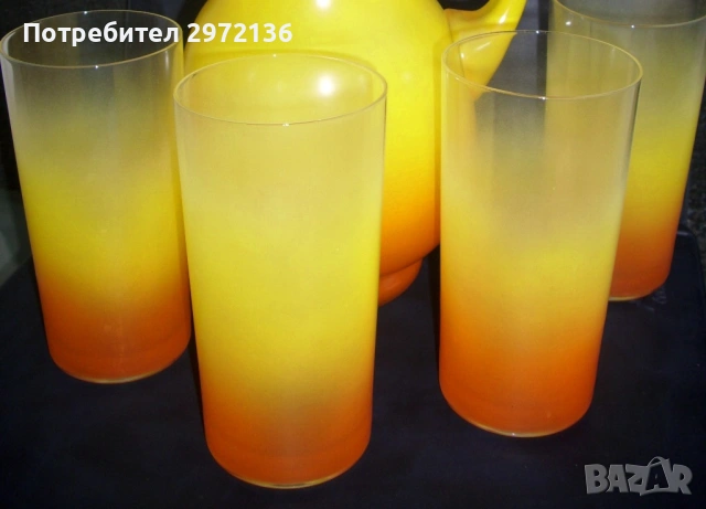 Чаши и кана за фреш матирано цветно стъкло, снимка 2 - Сервизи - 53131189