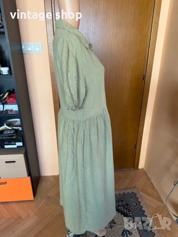 Ленена рокля в маслинено зелен цвят Zara, снимка 6 - Рокли - 54100255