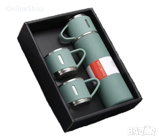 Комплект термос, 500 мл, 3 чаши с дръжка, топлоизолатор, снимка 3 - Чаши - 53698693