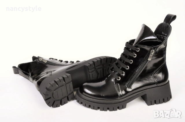 НОВО! Лачени дамски боти с два ципа, снимка 4 - Дамски боти - 52289474