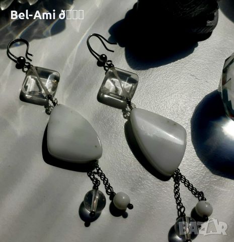 Дизайнерски сребърни обеци с Оникс и Планински кристал , снимка 4 - Обеци - 45760562