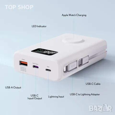 PZOZ 20000mAh Power Bank Бързо зареждане, Led Display 22.5W PD USB-C/USB-A, снимка 2 - Външни батерии - 49629248