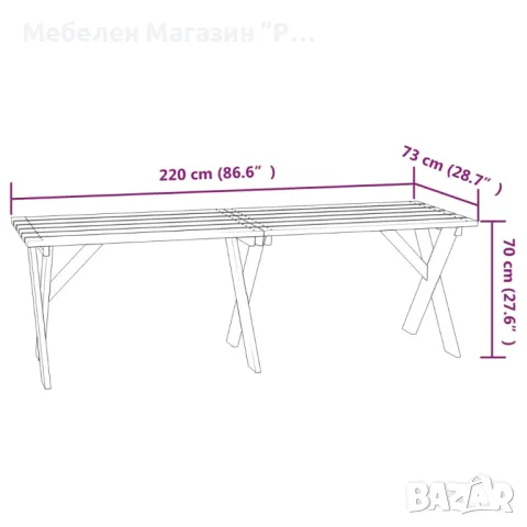 Градинска маса, 220x73x70 см, импрегниран бор , снимка 6 - Градински мебели, декорация  - 47433149