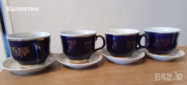 Лот от 4 руски порцеланови чаши за чай в кобалтово син цвят