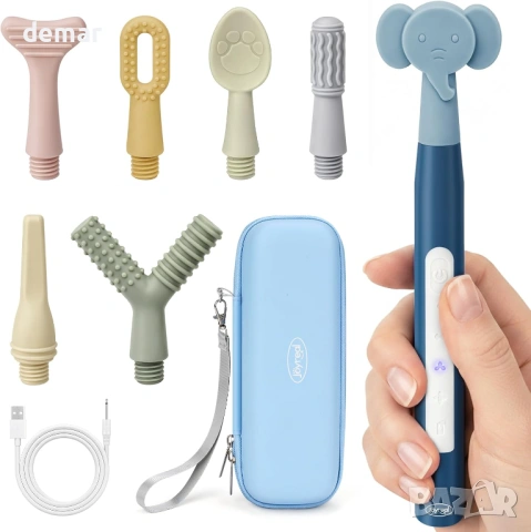 Комплект за орална моторна стимулация Joyreal, 7 сменяеми текстурирани глави, 4 режима на вибрация