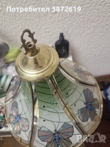Винтидж витражна лампа тип Tiffany, снимка 2 - Настолни лампи - 53080974