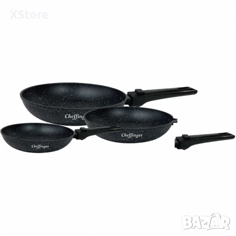 Комплект 3 бр. индукционни тигани Cheffinger с подвижни дръжки, снимка 3 - Съдове за готвене - 51993126