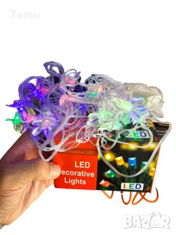 Многоцветни коледни LED лампички с цветя с щепсел  - Многоцветни, дължина - 5м ,28бр лампички.С мног, снимка 12 - Декорация за дома - 46436782