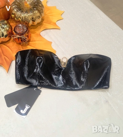 Секси черно лачено бюстие Junona Юнона топ риза блуза боди панталон кожен клин , снимка 2 - Корсети, бюстиета, топове - 52414723