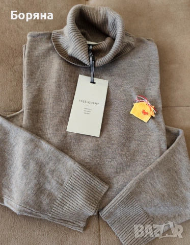 FREEQUENT ново шоколадово кафяво поло с брошка, снимка 4 - Блузи с дълъг ръкав и пуловери - 53724990