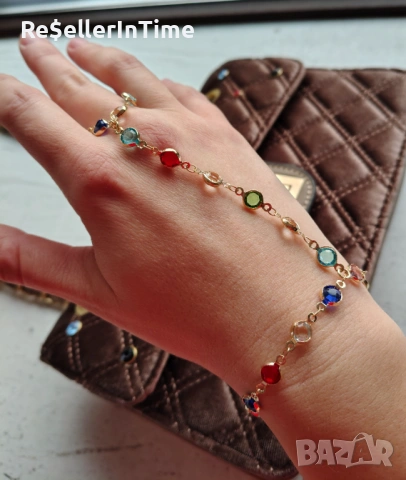 Нова чанта с кристали, в кафяво, плюс подарък гривна, снимка 2 - Чанти - 53383104