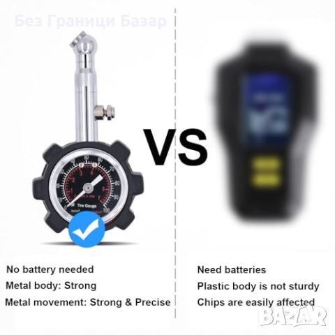 Нов Професионален манометър за гуми до 100 PSI, неръждаема стомана, снимка 2 - Друга електроника - 46614451