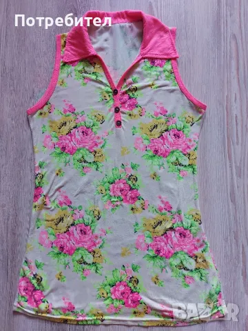 Дамска памучна блуза с яка S-M, снимка 1