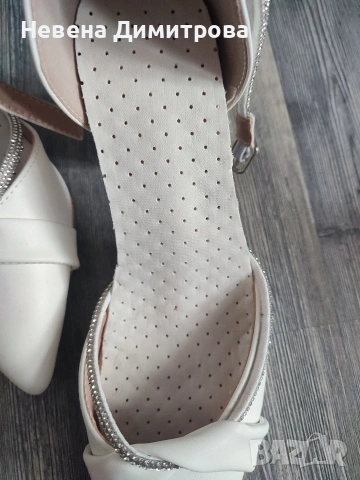 Бели сватбени обувки/ сандали с дебел ток размер 39-40, снимка 4 - Сандали - 54213872