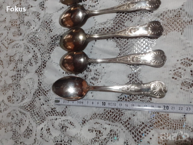 Стари антикварни посребрени прибори лъжици 5 бр. маркирани, снимка 7 - Антикварни и старинни предмети - 53712162