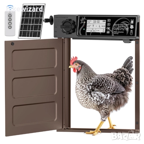 Автоматична врата за пилета със соларно зареждане таймер и дистанционно управление – голям размеНОВА