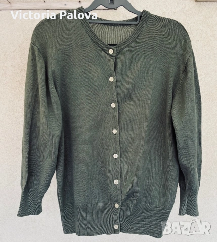 Скъпа жилетка от плетен мерсеризиран памук цвят olive, 42р-р, снимка 7 - Жилетки - 53900352