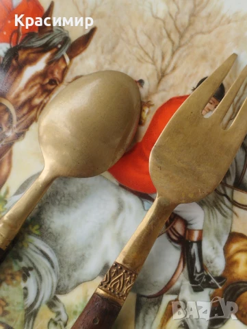 Тайландски виличка и лъжичка бронз и тиково дърво. Виличка 15 см. 💰 10 лв. Лъжичка 10,5 см.💰 6 лв., снимка 6 - Антикварни и старинни предмети - 50678272