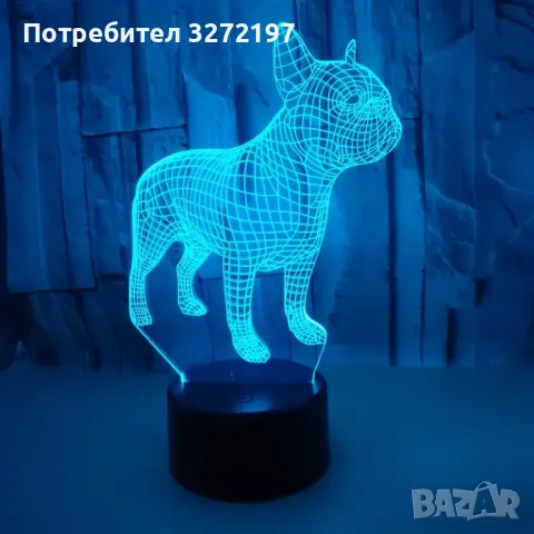 Холограмна 3D LED лампа Френски Булдог-дистанционно управление 16 цвята+други режими на управление, снимка 2 - Настолни лампи - 49495009