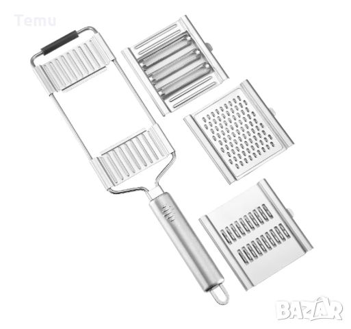 Кухненски инструмент за ренде с дръжка и три приставки / Материал: Неръждаема стомана; Приставки: 3 