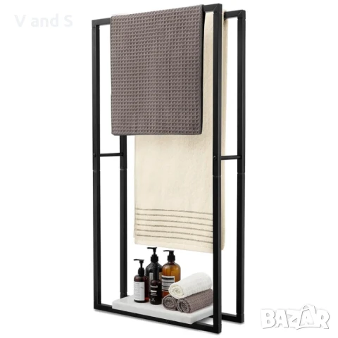 KES Стояща закачалка за кърпи за баня с тежка мраморна основа, 38" височина, 2 нива, свободно стояща, снимка 2 - Сушилници - 50701276