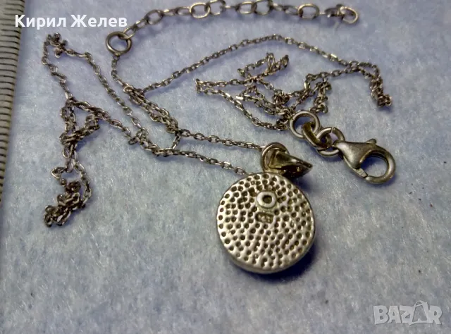 ЕМАЙЛИРАНО СТАРО СРЕБЪРНО МЕДАЛЬОНЧЕ с ЦВЕТНИ КРИСТАЛЧЕТА и НЕЖНА СРЕБЪРНА ВЕРИЖКА СРЕБРО 925 40548, снимка 6 - Колиета, медальони, синджири - 50335209