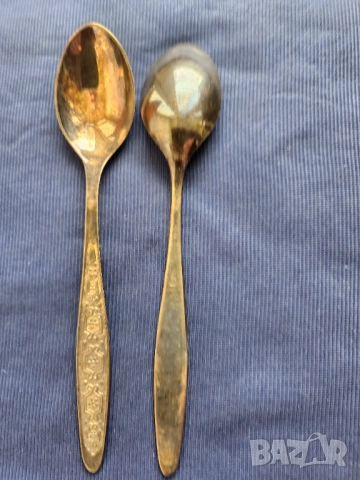 лъжички за чай / кафе, посребрени, к-т 12 броя, знак за качество "Глухар", з-д Кольчугино, СССР , снимка 2 - Сервизи - 50594896