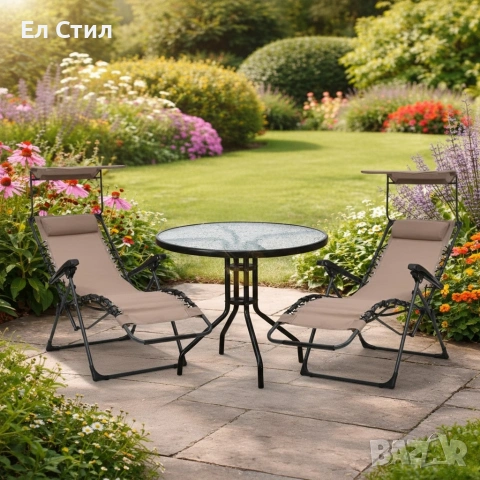 Комплект за релаксация на открито: 2 сгъваеми шезлонга с нулева гравитация, снимка 2 - Градински мебели, декорация  - 53861535