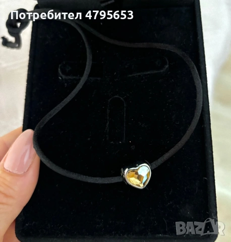 Висулка Swarovski, жълто сърце, с две лица, снимка 4 - Колиета, медальони, синджири - 54235676