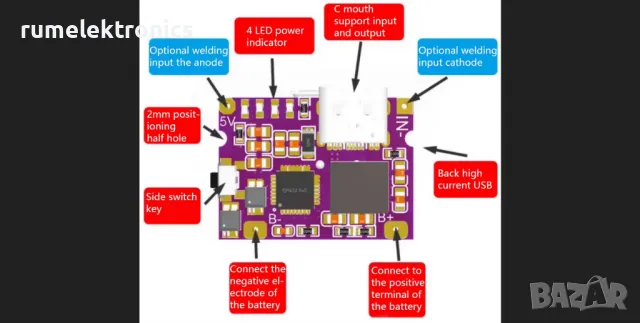 Type-C 5V 3.1A Boost Converter Step-Up Power Module IP5310, снимка 3 - Друга електроника - 47910788