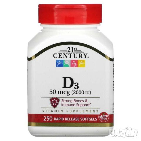 21st Century Витамин D3, 50 mcg (2,000 IU), 250 дражета, снимка 1 - Хранителни добавки - 46008446