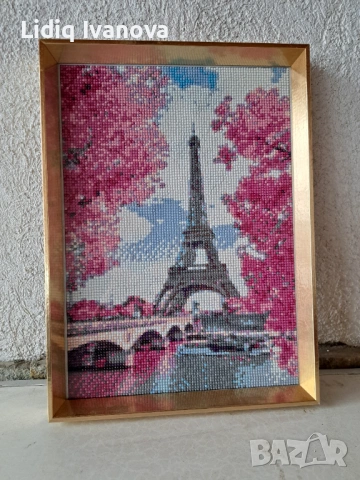 Диамантен гоблен Айфелова кула-готов и рамкиран