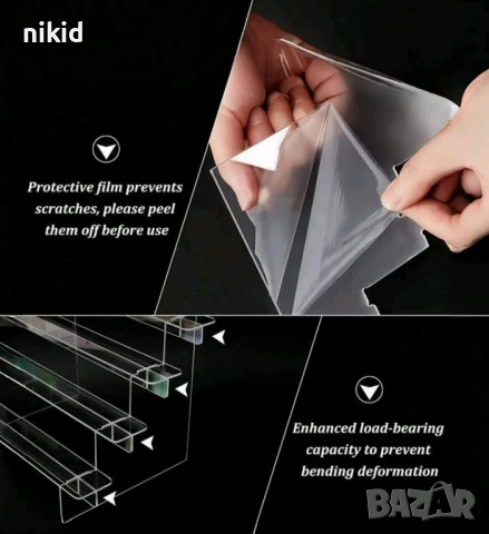 триетажна 3 етажа етажна Акрилна стойка поставка стелаж правоъгълна прозрачна Пластмасова , снимка 5 - Други - 51111320