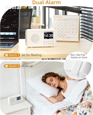 Преносимо DAB/FM радио Mesqool с Bluetooth, двойна аларма, жак за слушалки, 3000mAh, снимка 8 - Радиокасетофони, транзистори - 53719404