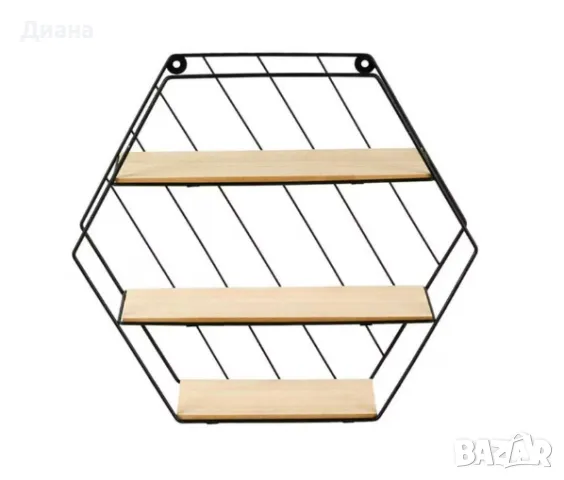 Декоративна полица от дърво и метал на 3 нива в цвят бежов/черен, снимка 1 - Декорация за дома - 49209960