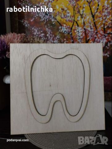 Заготовка - зъб с основа за декориране със скандинавски мъх, снимка 1 - Сувенири от дърво - 45617059