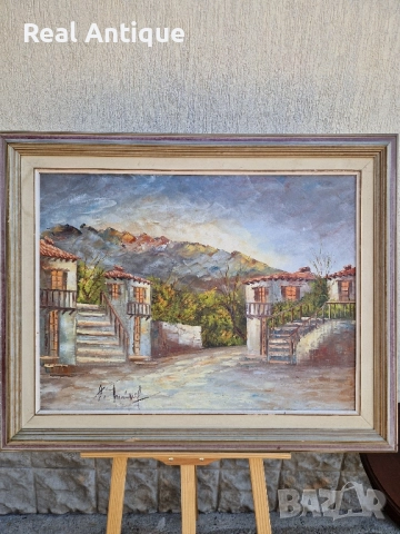 Прекрасна голяма антикварна авторска майсторска картина масло върху платно , снимка 3 - Картини - 51686409