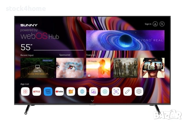 Телевизор Sunny 55" 4K UHD SN55FIL252-0276, Smart, WebOS, Frameless, DVB-T2/C/S2, DLED