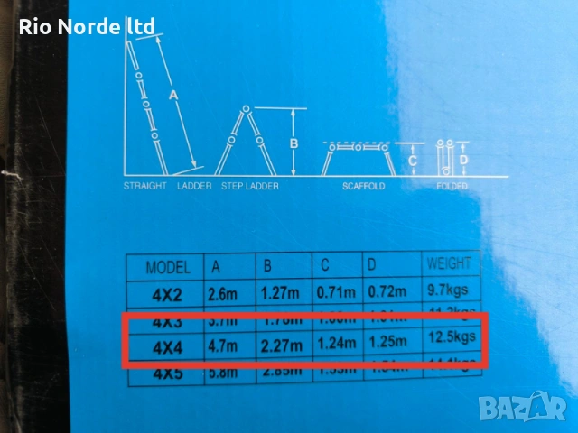 Стълба 4х4 мултифункционална 4,70м 150кг, снимка 9 - Други инструменти - 53588407
