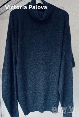 Луксозен тьмносив мъжки пуловер Jones Armstrong от 100% чист кашмир - размер XXXL, снимка 3 - Пуловери - 53777317