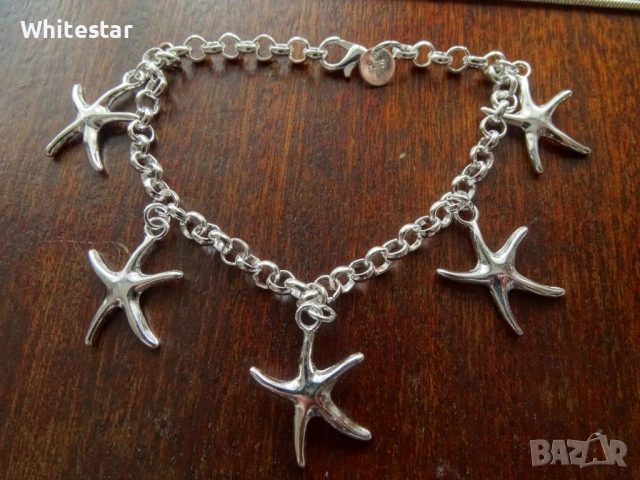 Посребрен дамски комплект - колие, обеци, гривна "Морски звезди", снимка 3 - Колиета, медальони, синджири - 53622183