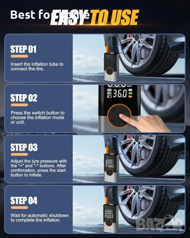 E-SMARTER Безжичен компресор за гуми  с 5 режима, двоен дисплей, снимка 6 - Аксесоари и консумативи - 50534845
