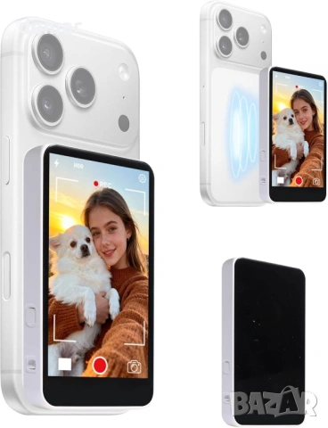 Компактен 4.0” огледален монитор за задната камера, за влог/селфи, бял