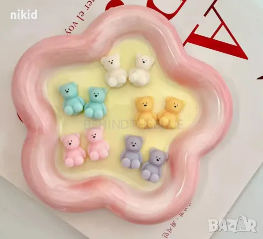 4 еднакви малки мечета мече смола фондан шоколад гипс сапун бонбон, снимка 3 - Форми - 49187318