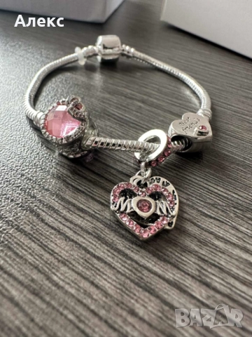 Сребърна гривна 925 + ПОДАРЪК 3 талисманчета  Mom/best frien, снимка 3 - Гривни - 52852171