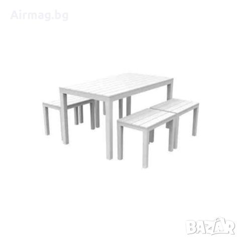 Градински PVC комплект маса, 4 пейки бял, снимка 1 - Градински мебели, декорация  - 45340634