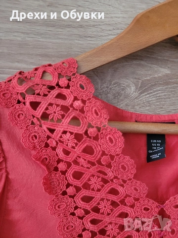 Лятна блуза корал с дантела памучна материя , снимка 3 - Тениски - 54154000