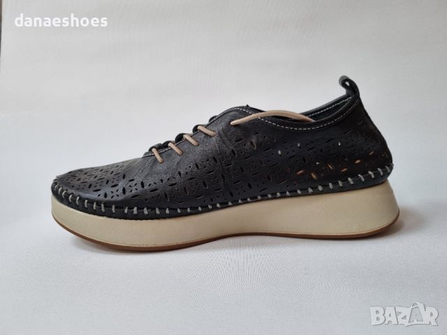 Дамски спортни обувки от естествена кожа с перфорация в черно , снимка 3 - Дамски ежедневни обувки - 45355266